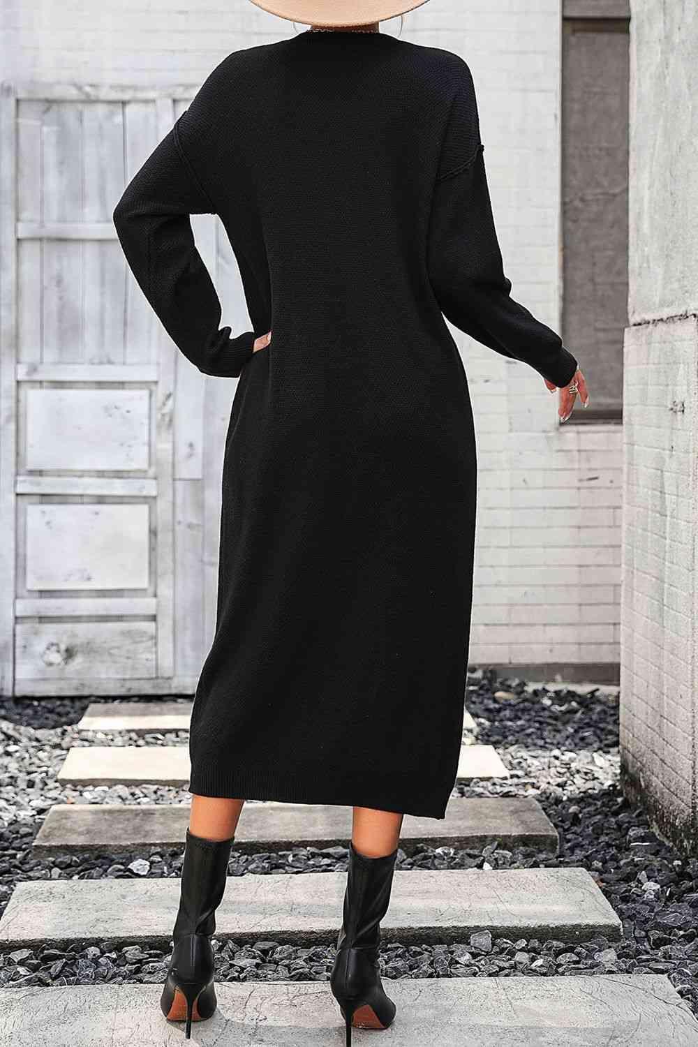 Classy Winter Long Sleeve Midi Sweater Dress - MXSTUDIO.COM