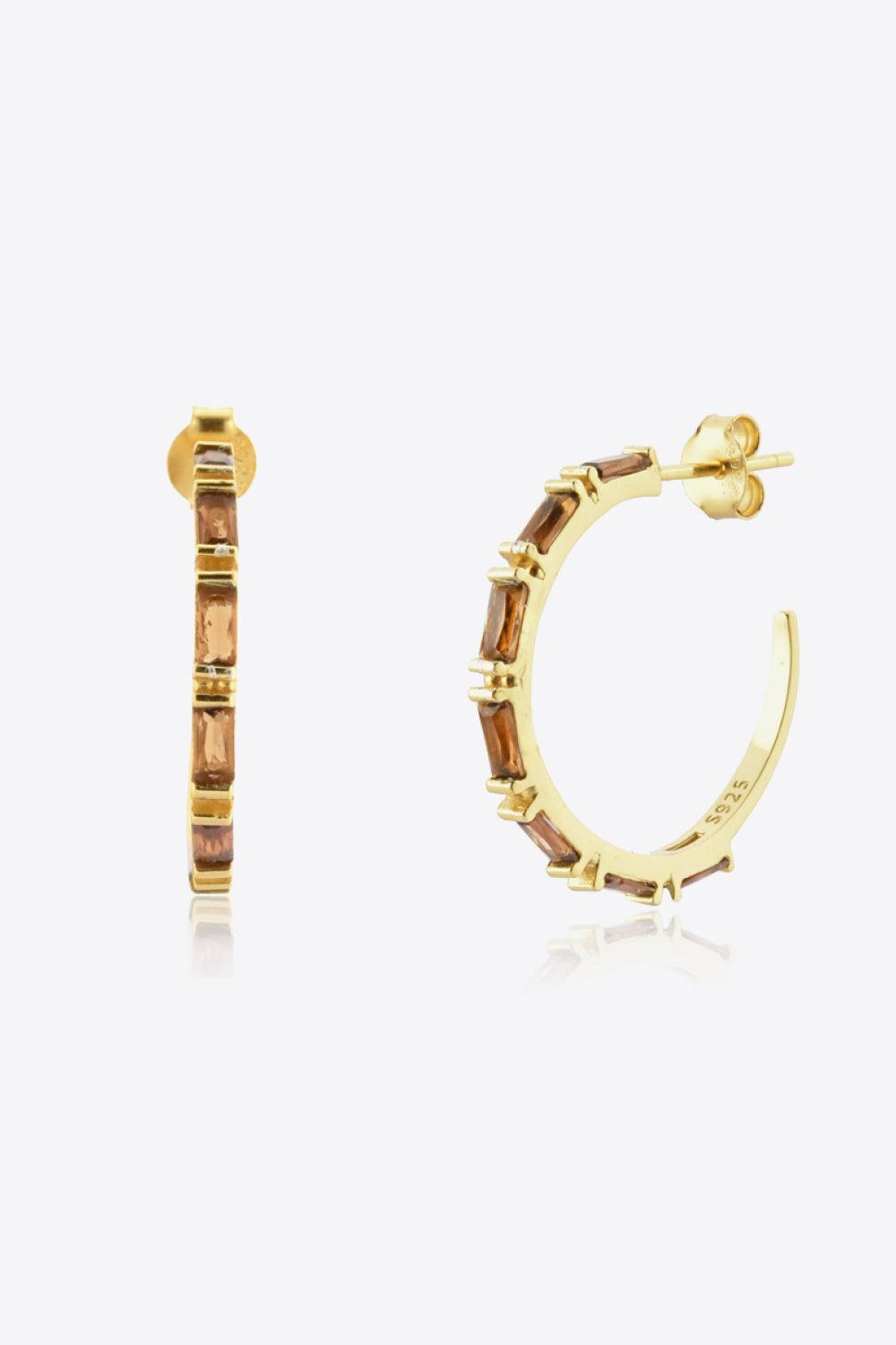 Classy Zircon C-Shaped Gold Plated Hoop Earrings - MXSTUDIO.COM