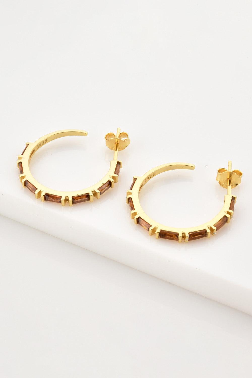 Classy Zircon C-Shaped Gold Plated Hoop Earrings - MXSTUDIO.COM