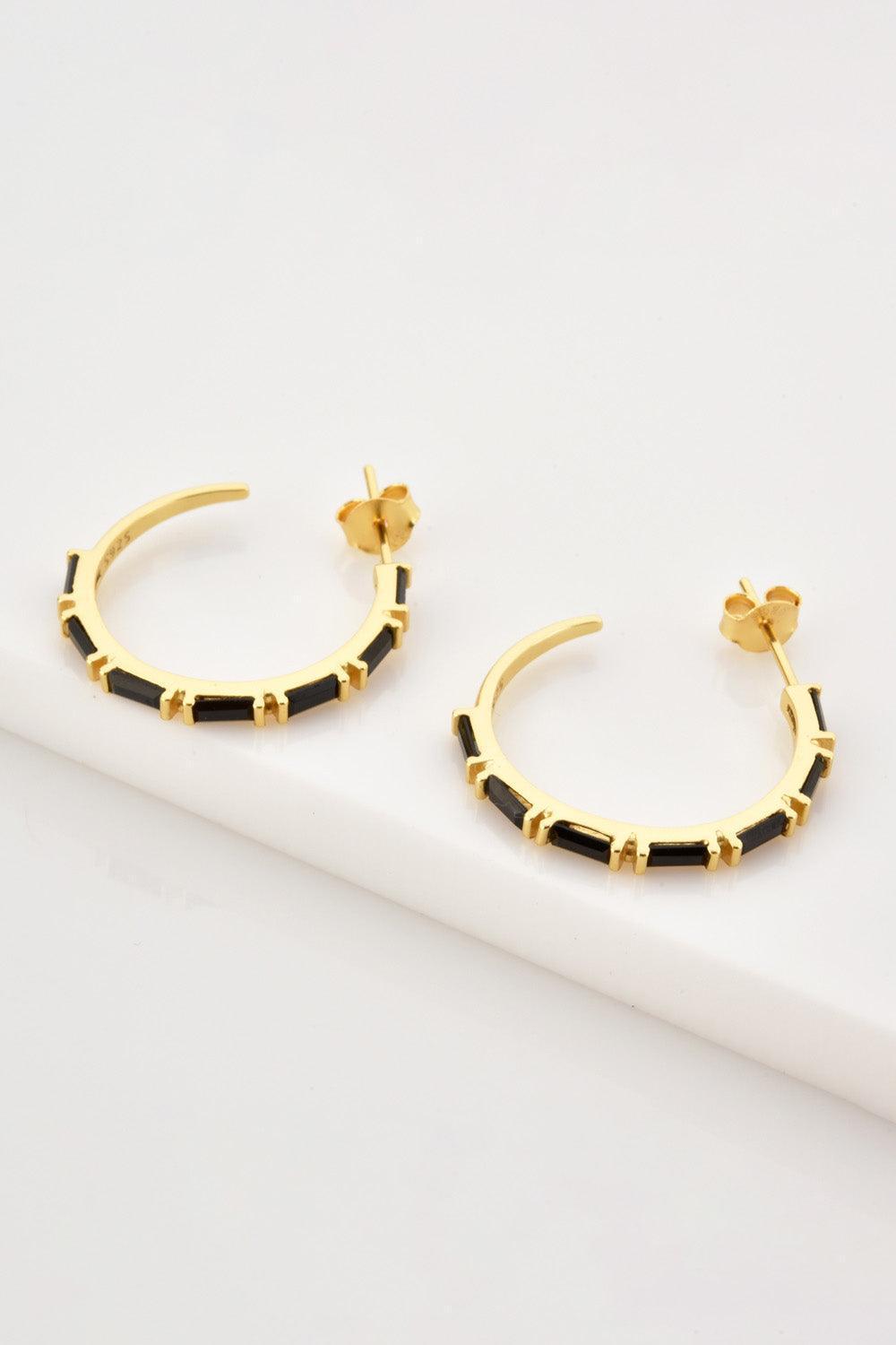 Classy Zircon C-Shaped Gold Plated Hoop Earrings - MXSTUDIO.COM