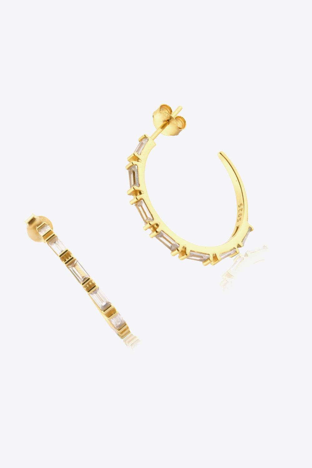 Classy Zircon C-Shaped Gold Plated Hoop Earrings - MXSTUDIO.COM