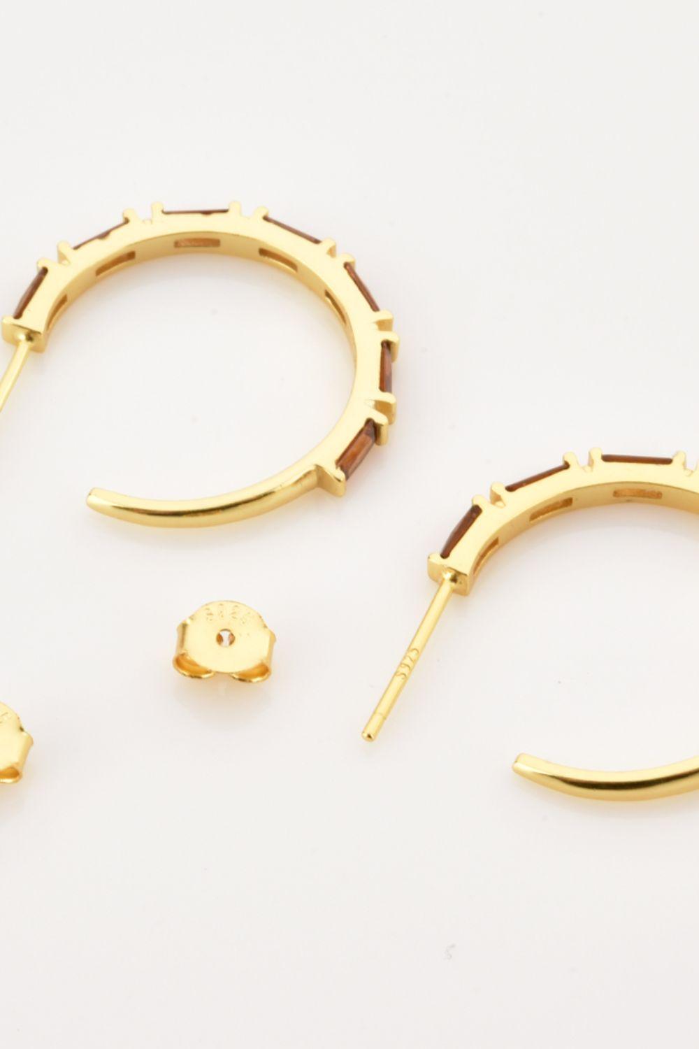 Classy Zircon C-Shaped Gold Plated Hoop Earrings - MXSTUDIO.COM