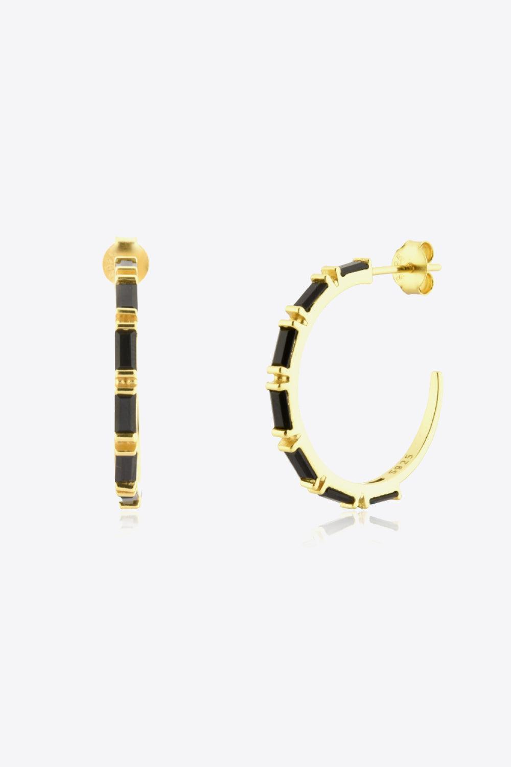 Classy Zircon C-Shaped Gold Plated Hoop Earrings - MXSTUDIO.COM