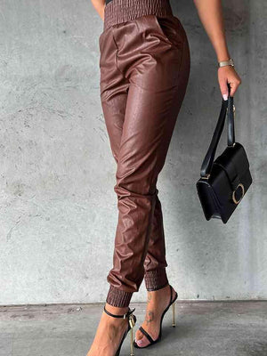 Clever Girl High Waist Faux Leather Jogger Pants - MXSTUDIO.COM