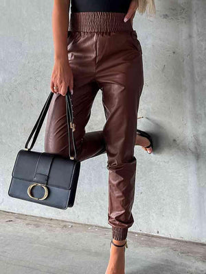 Clever Girl High Waist Faux Leather Jogger Pants - MXSTUDIO.COM