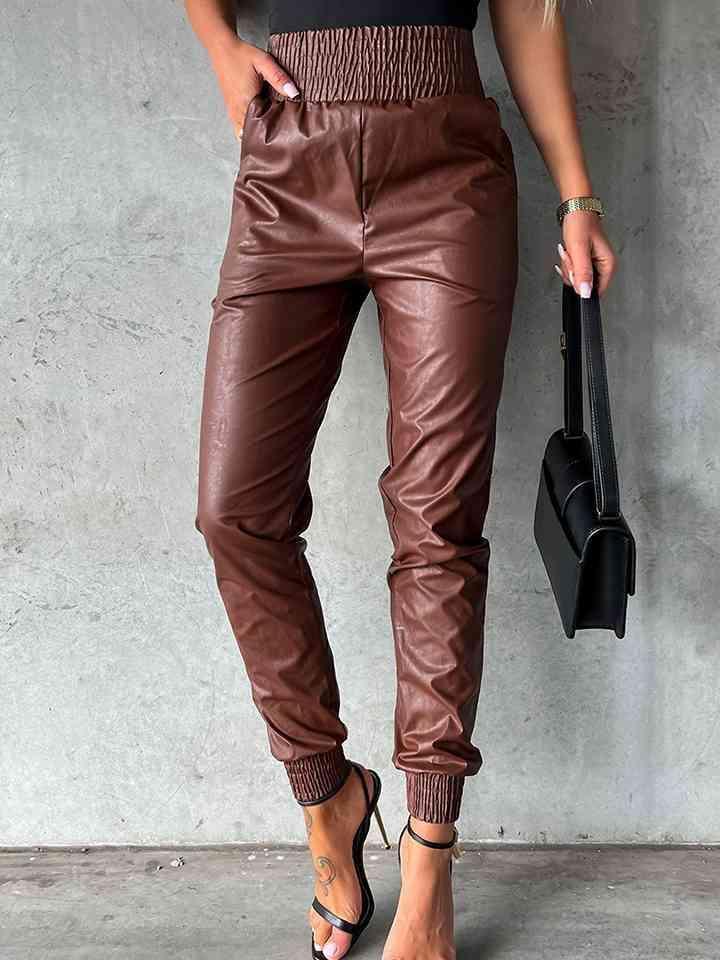 Clever Girl High Waist Faux Leather Jogger Pants - MXSTUDIO.COM