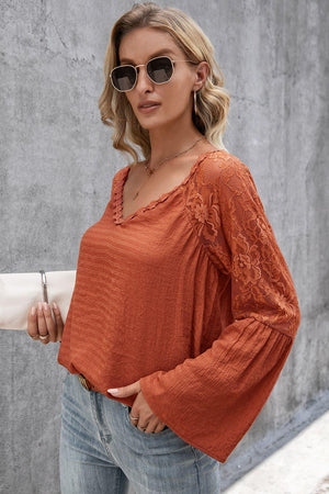 Clever Girl V Neck Long Bell Sleeve Blouse - MXSTUDIO.COM