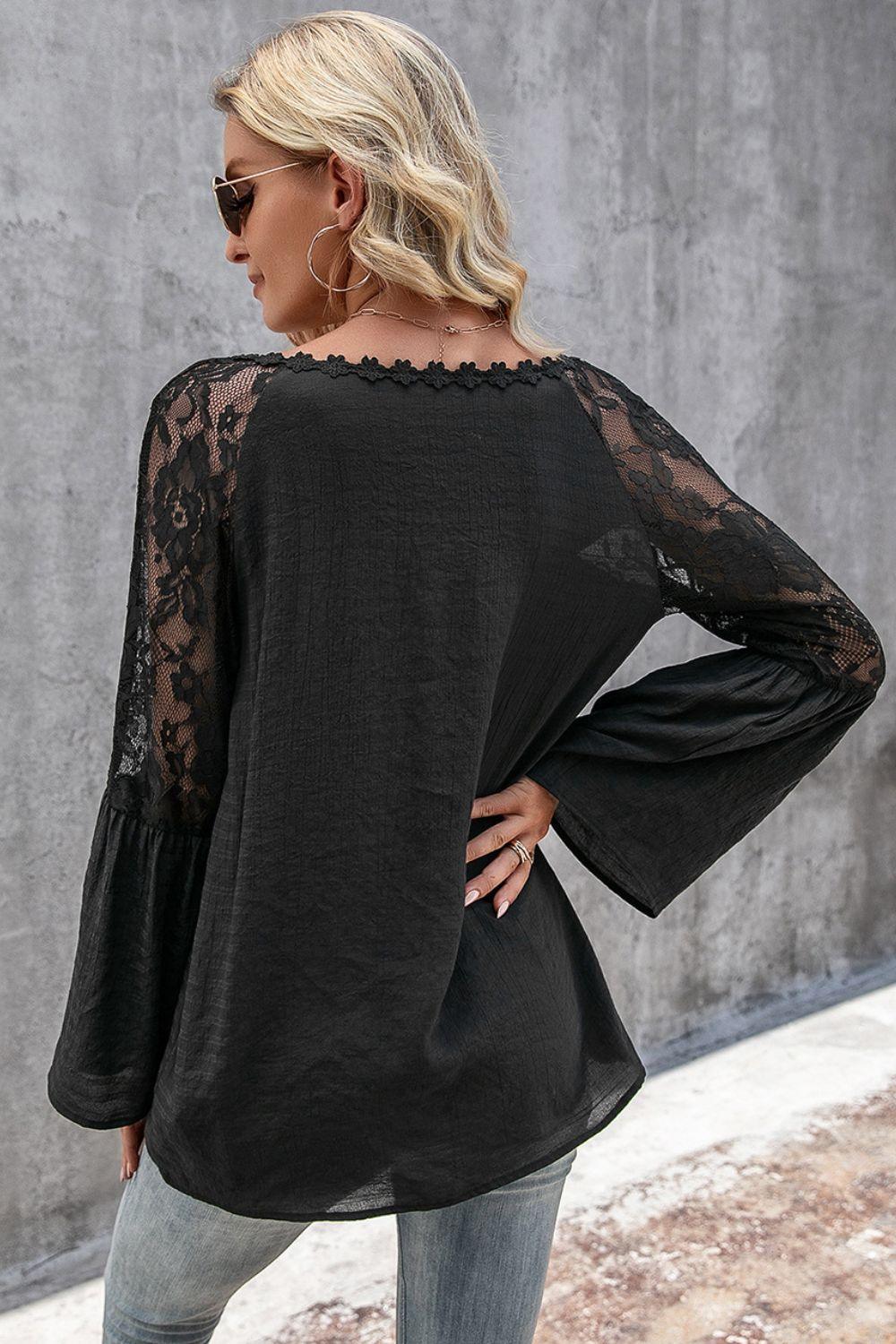 Clever Girl V Neck Long Bell Sleeve Blouse - MXSTUDIO.COM