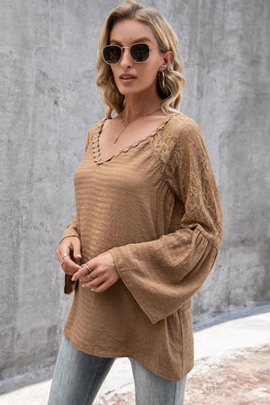 Clever Girl V Neck Long Bell Sleeve Blouse - MXSTUDIO.COM