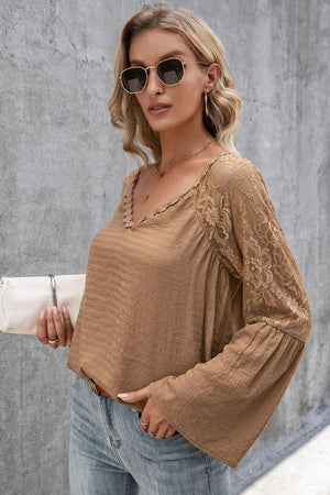 Clever Girl V Neck Long Bell Sleeve Blouse - MXSTUDIO.COM