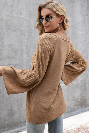 Clever Girl V Neck Long Bell Sleeve Blouse - MXSTUDIO.COM