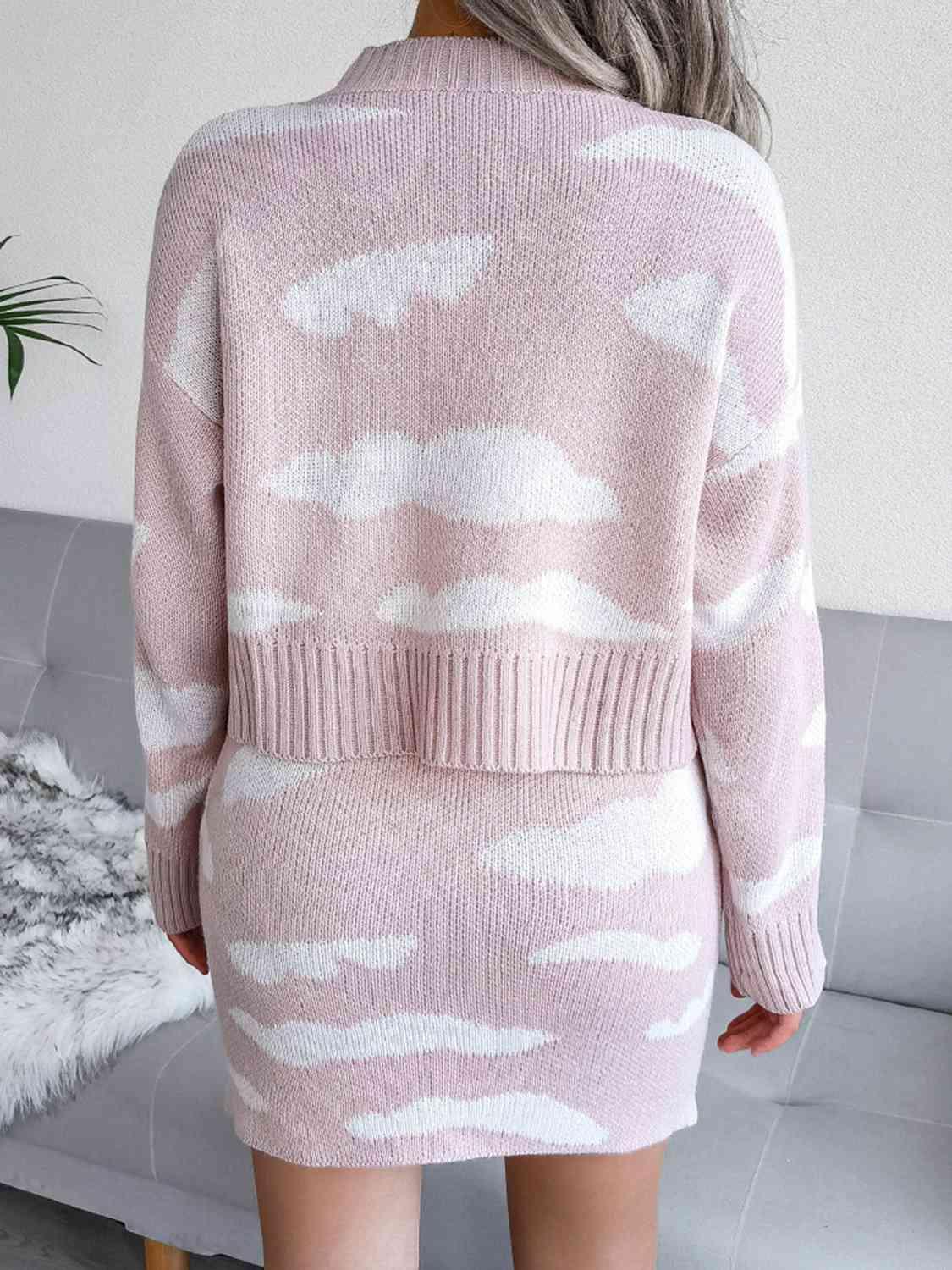 Cloud Print Knitted Sweater and Skirt Set-MXSTUDIO.COM