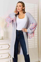 Cloudy Blue Fringe Sleeve Dropped Shoulder Cardigan-MXSTUDIO.COM