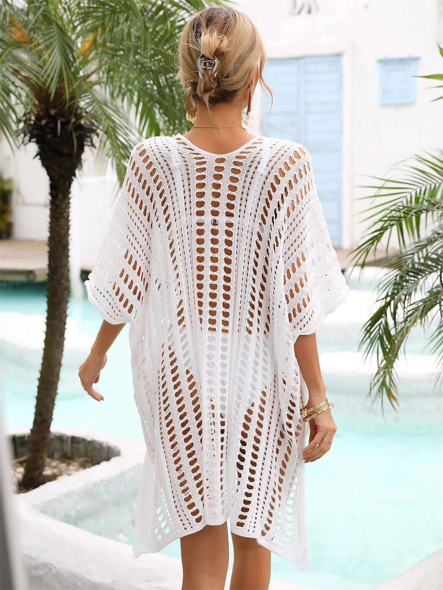 Coastal Fantasy Side Slit Crochet Beach Cover Up - MXSTUDIO.COM