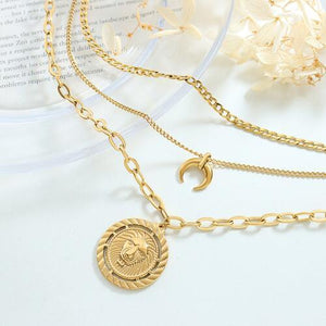 Coin Pendant Triple Layered Gold Chain Necklace-MXSTUDIO.COM