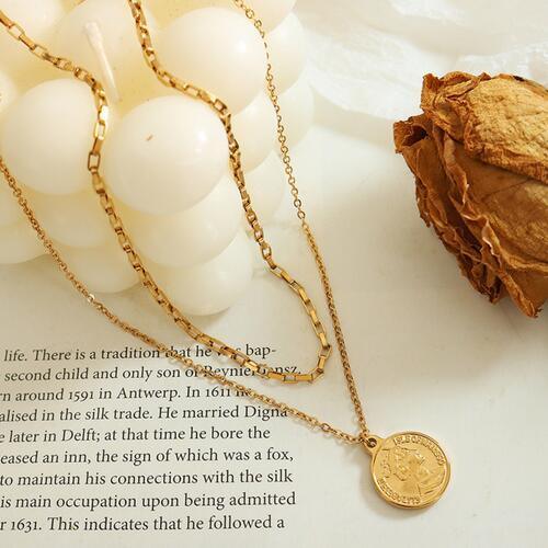 Coin Shaped Pendant Double-Layered Necklace-MXSTUDIO.COM