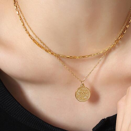 Coin Shaped Pendant Double-Layered Necklace-MXSTUDIO.COM