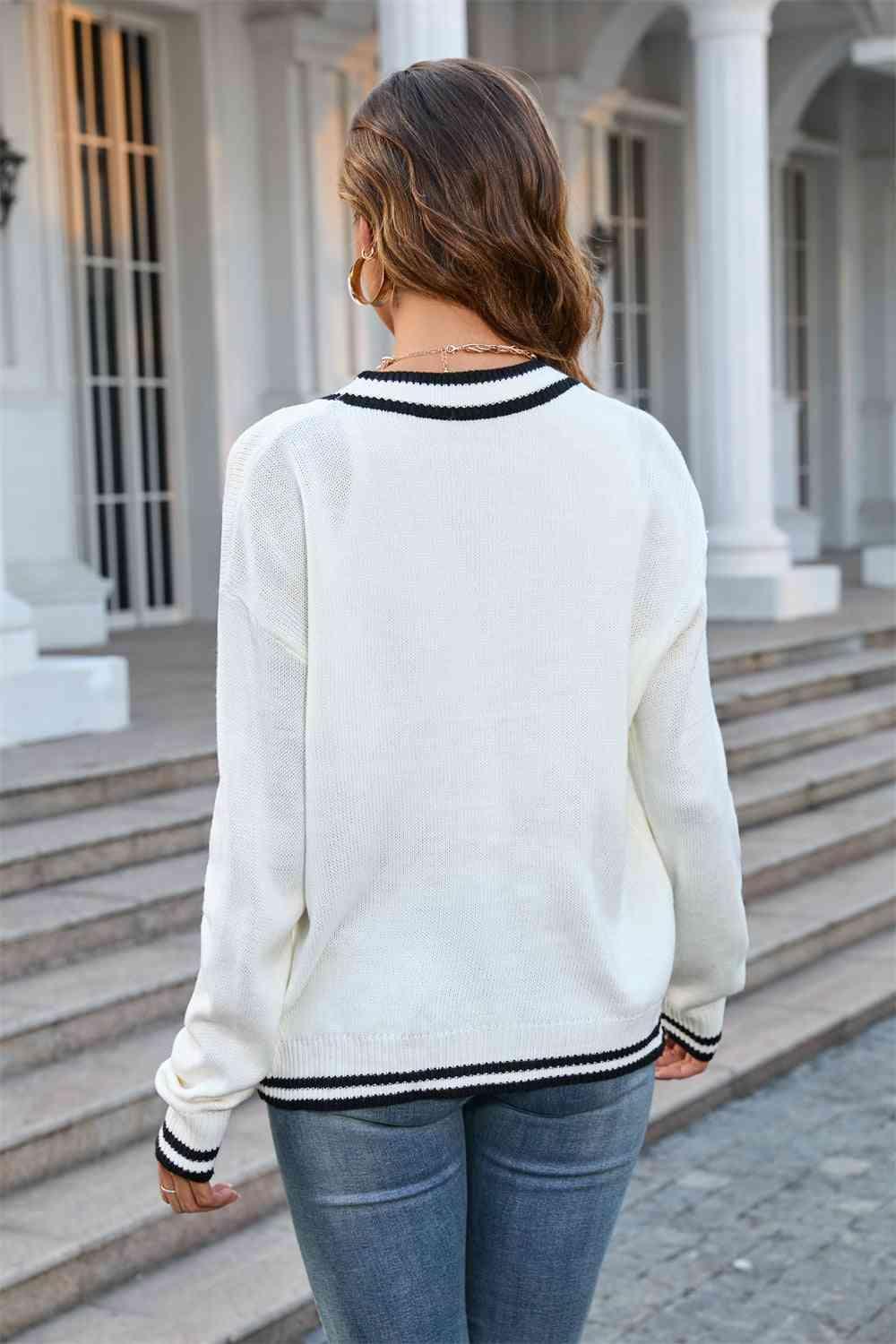 Cold Day Cheer V-Neck Button Front Cardigan - MXSTUDIO.COM