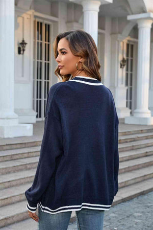 Cold Day Cheer V-Neck Button Front Cardigan - MXSTUDIO.COM