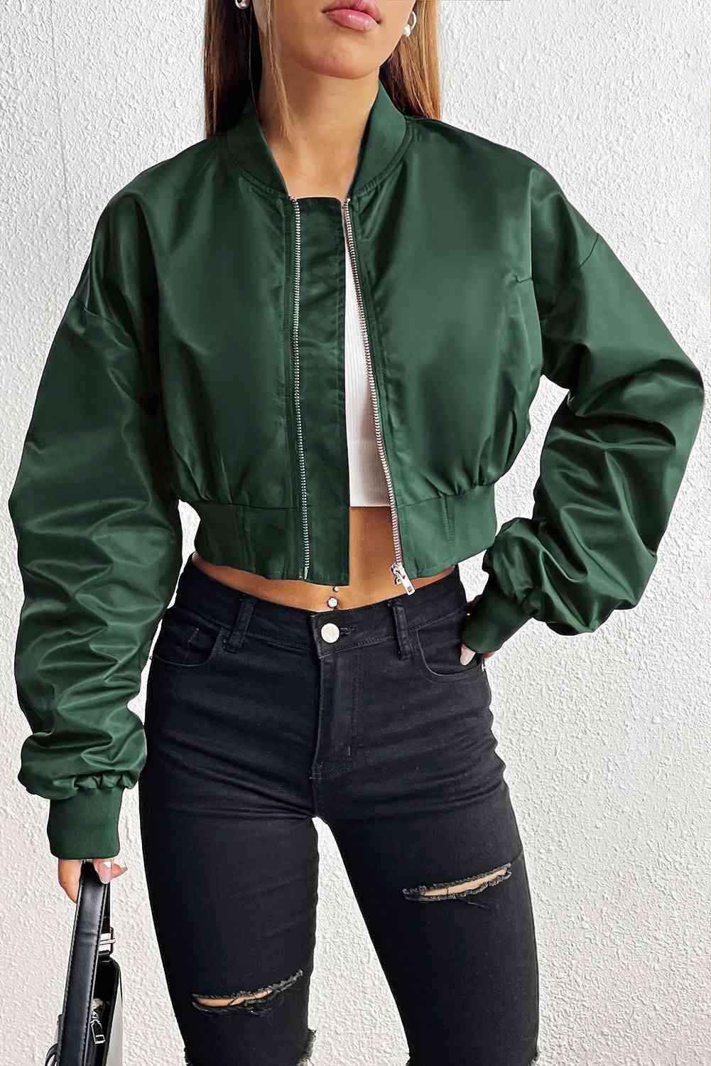 Cold Day Chic Cropped Zip Up Jacket - MXSTUDIO.COM