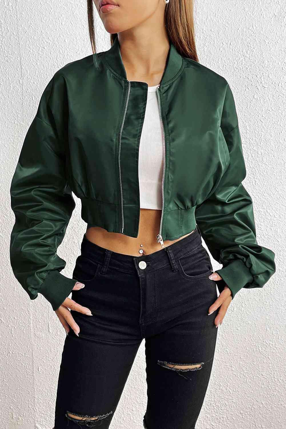 Cold Day Chic Cropped Zip Up Jacket - MXSTUDIO.COM