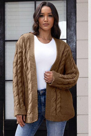 Cold Days Comfort Cable Knit Open Front Cardigan-MXSTUDIO.COM