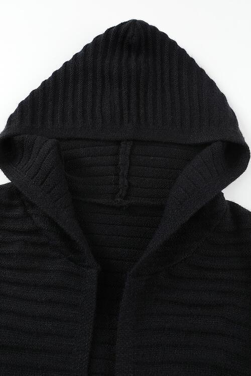 Cold Defense Open Front Hooded Long Cardigan - MXSTUDIO.COM