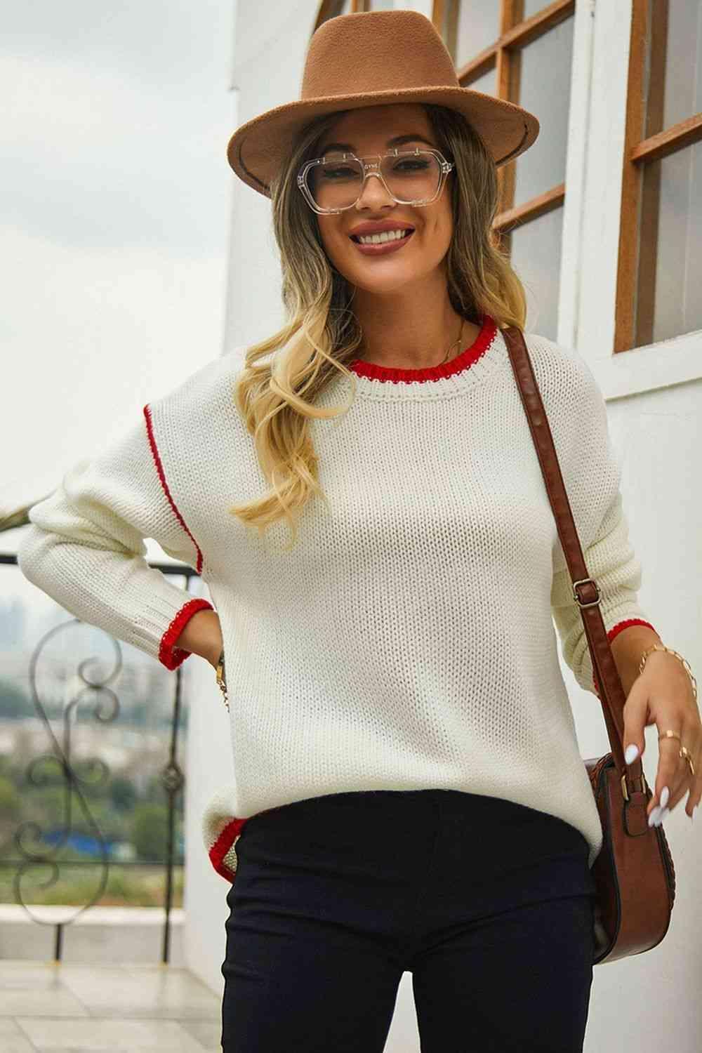 Cold Free Crew Neck Waffle-Knit Sweater - MXSTUDIO.COM