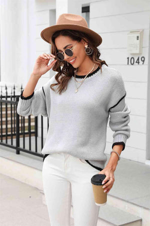 Cold Free Crew Neck Waffle-Knit Sweater - MXSTUDIO.COM