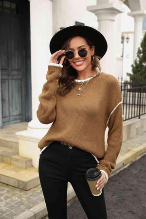 Cold Free Crew Neck Waffle-Knit Sweater - MXSTUDIO.COM