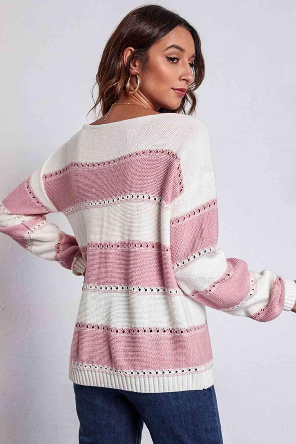 Cold Free Striped Boat Neck Sweater - MXSTUDIO.COM