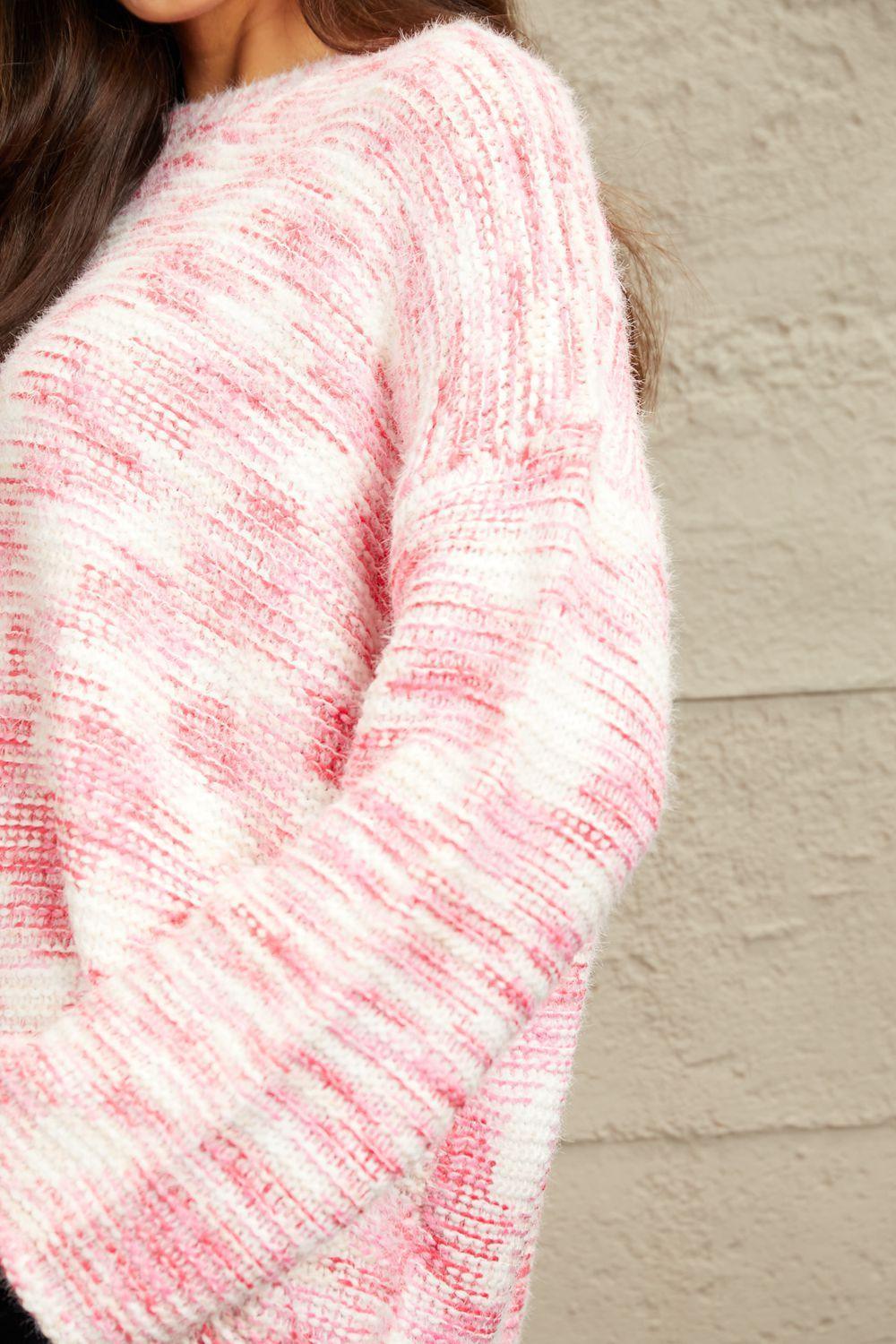 Cold Protect Fuzzy Pink Chunky Knit Sweater - MXSTUDIO.COM