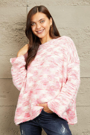 Cold Protect Fuzzy Pink Chunky Knit Sweater - MXSTUDIO.COM