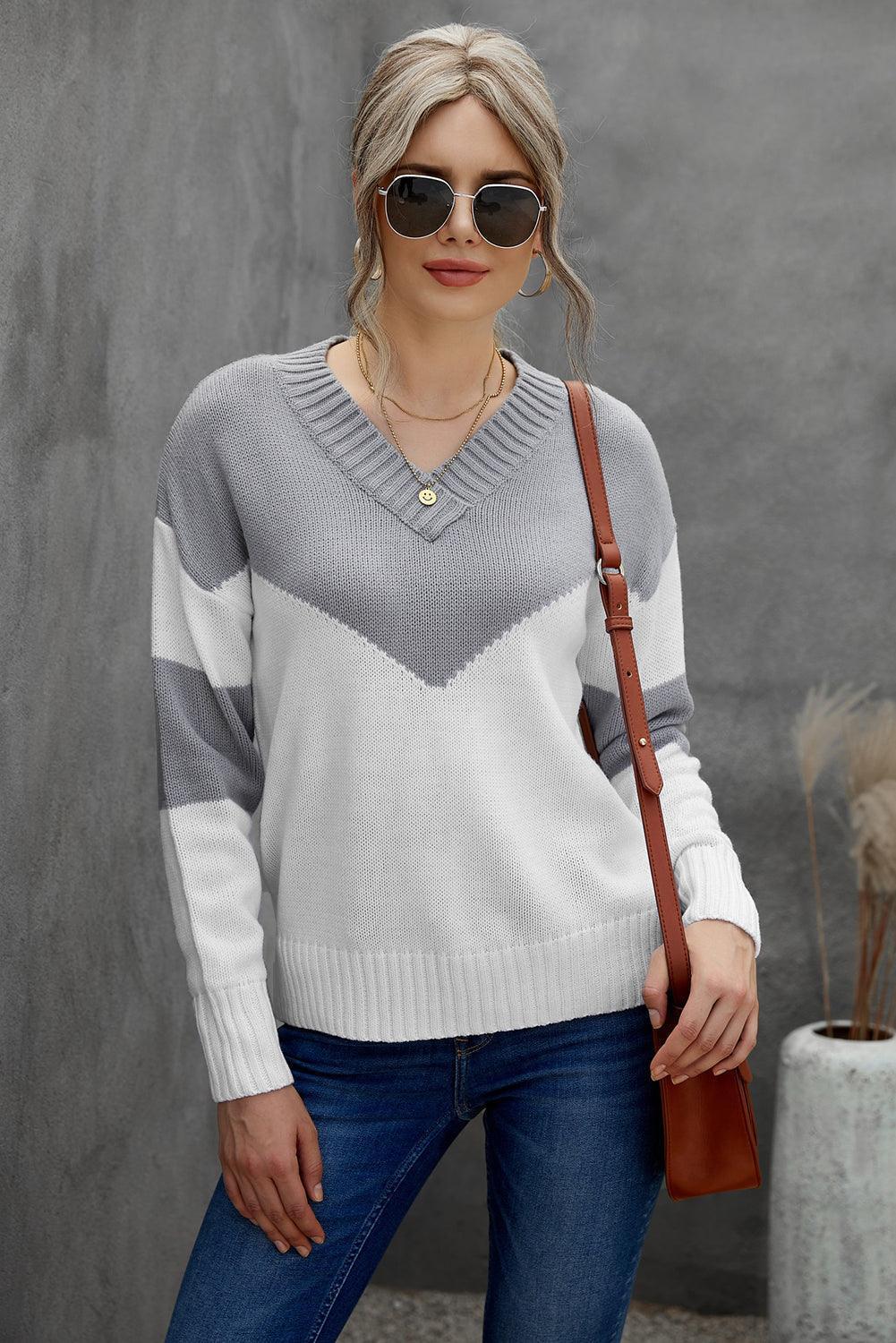 Cold Resistance Chevron V Neck Sweater - MXSTUDIO.COM