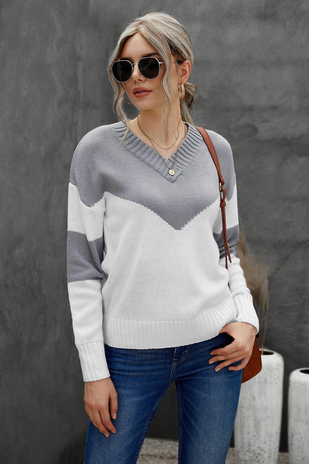 Cold Resistance Chevron V Neck Sweater - MXSTUDIO.COM