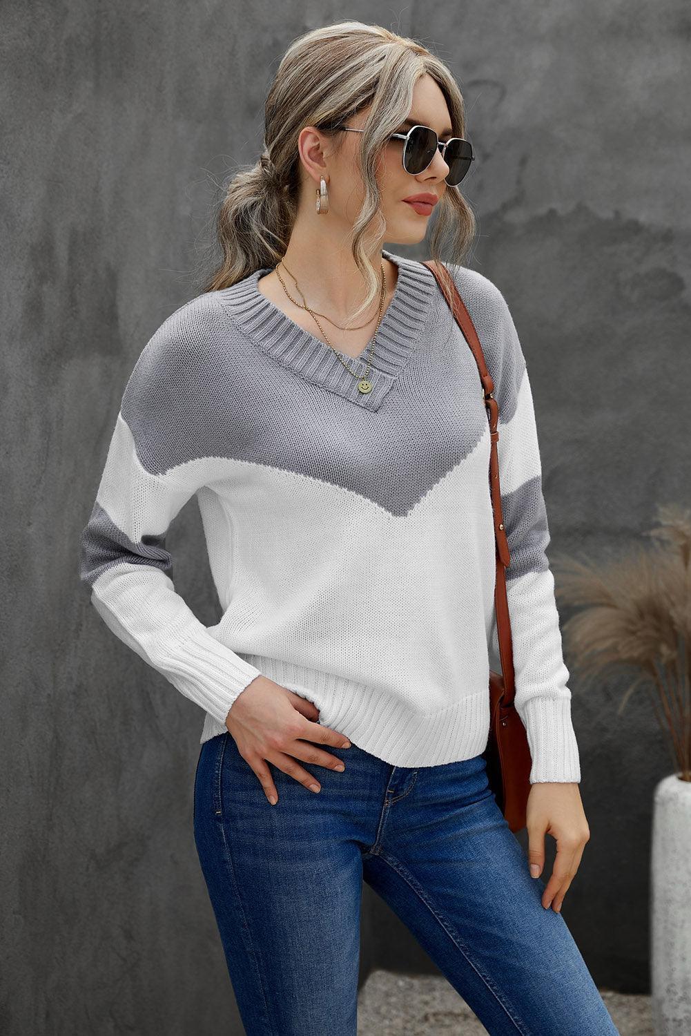 Cold Resistance Chevron V Neck Sweater - MXSTUDIO.COM