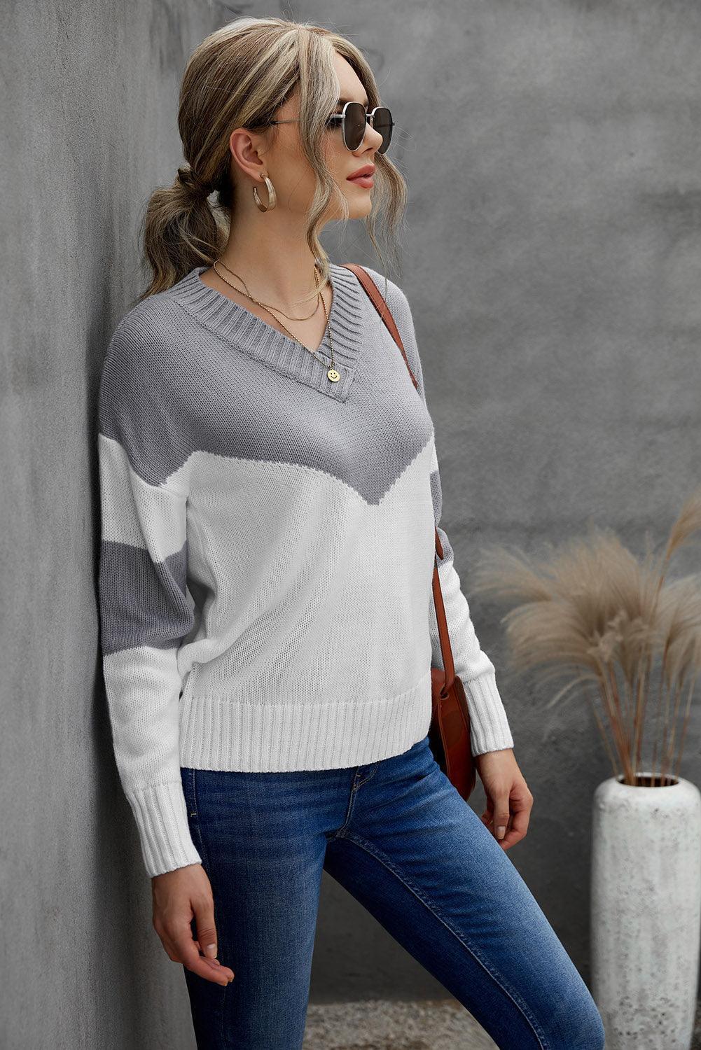 Cold Resistance Chevron V Neck Sweater - MXSTUDIO.COM