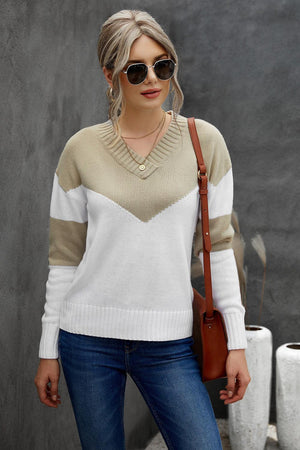 Cold Resistance Chevron V Neck Sweater - MXSTUDIO.COM