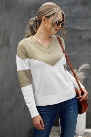 Cold Resistance Chevron V Neck Sweater - MXSTUDIO.COM