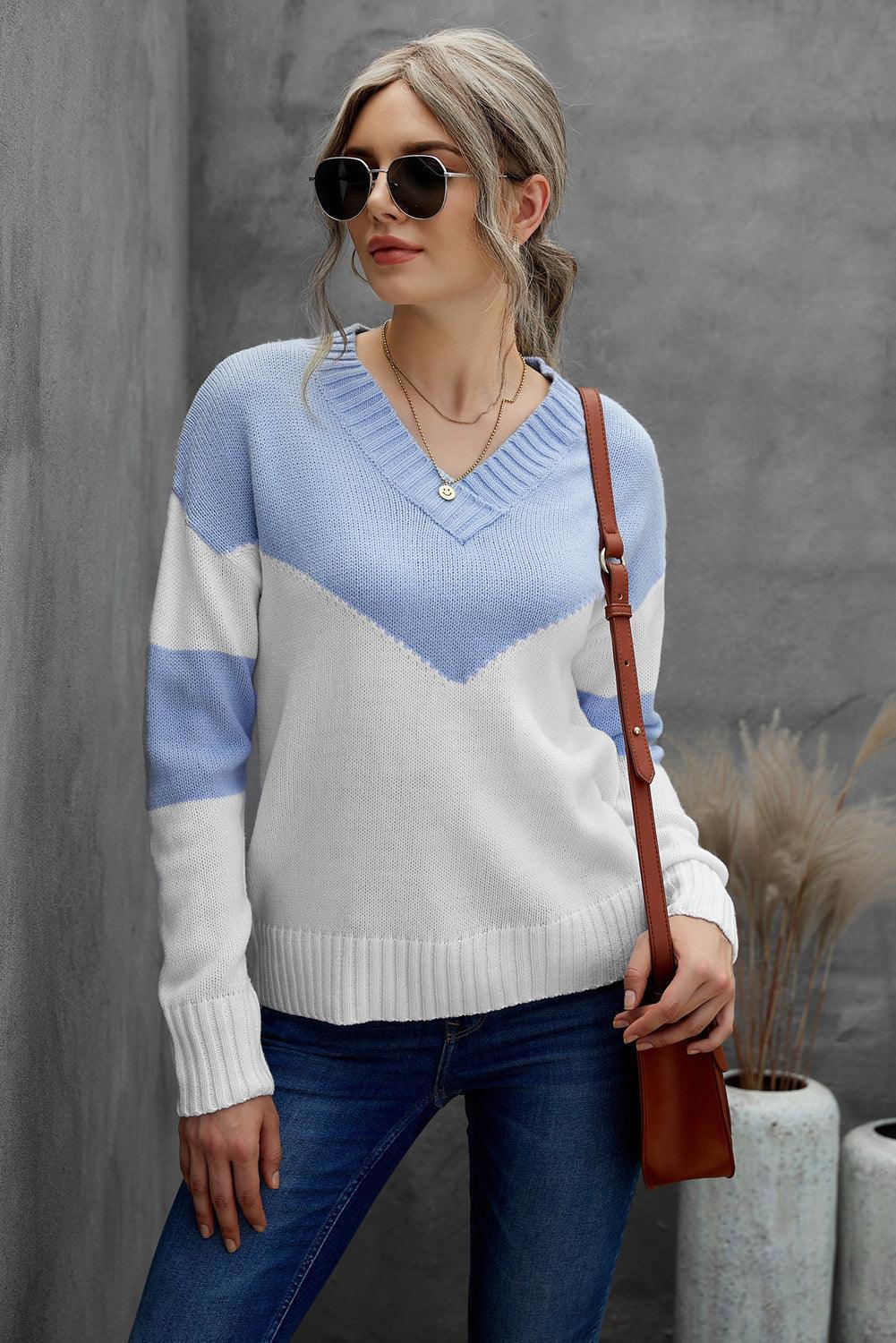 Cold Resistance Chevron V Neck Sweater - MXSTUDIO.COM