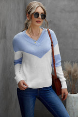 Cold Resistance Chevron V Neck Sweater - MXSTUDIO.COM