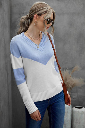 Cold Resistance Chevron V Neck Sweater - MXSTUDIO.COM