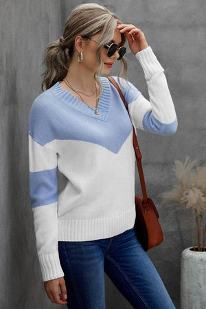 Cold Resistance Chevron V Neck Sweater - MXSTUDIO.COM