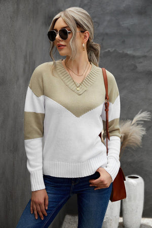 Cold Resistance Chevron V Neck Sweater - MXSTUDIO.COM