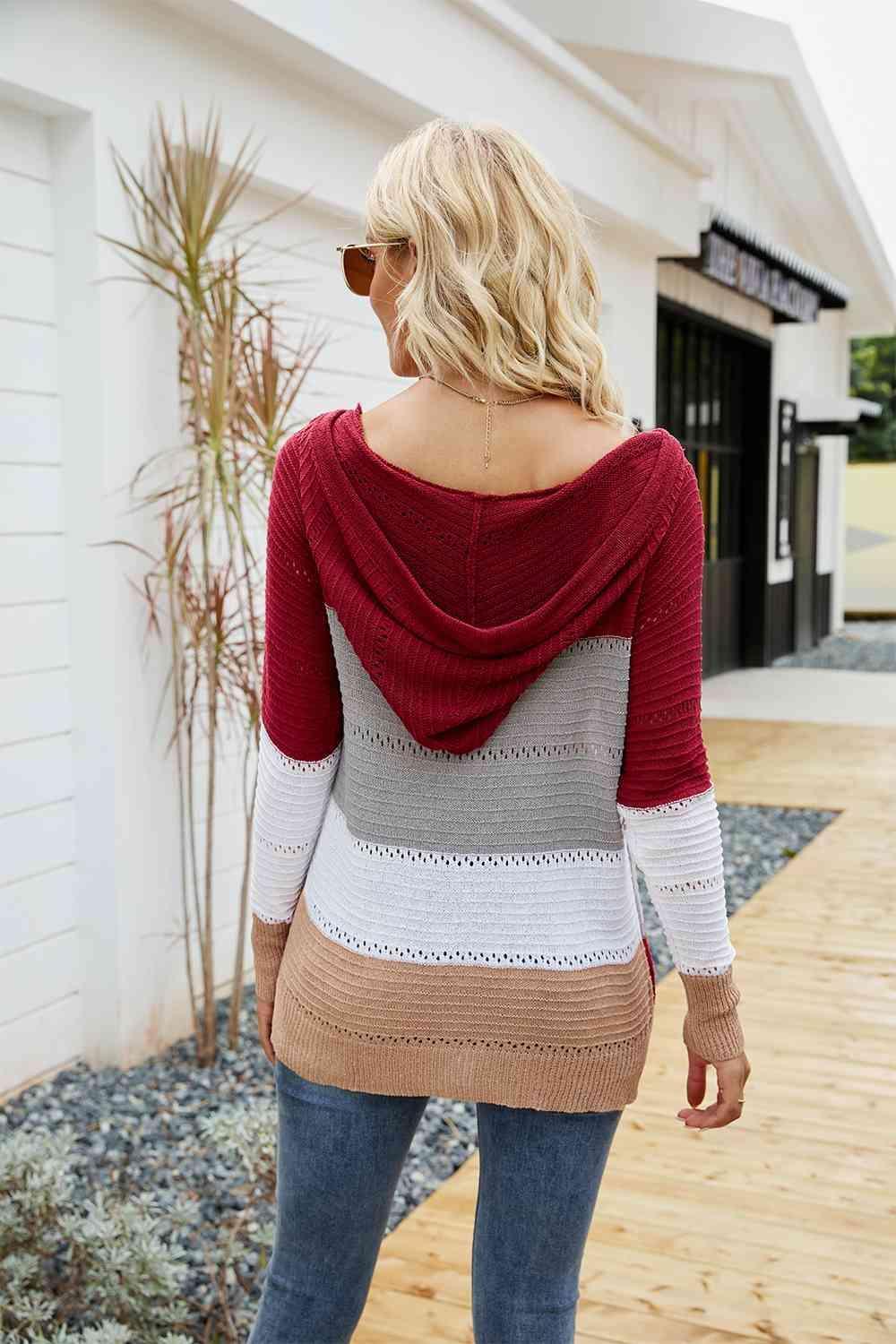 Cold Safe Color Block Hooded Sweater - MXSTUDIO.COM