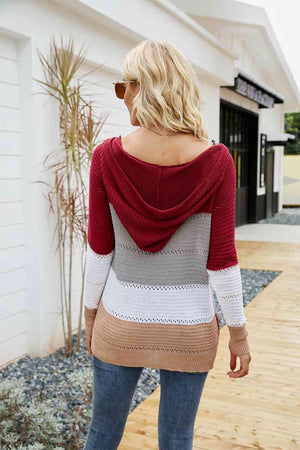 Cold Safe Color Block Hooded Sweater - MXSTUDIO.COM