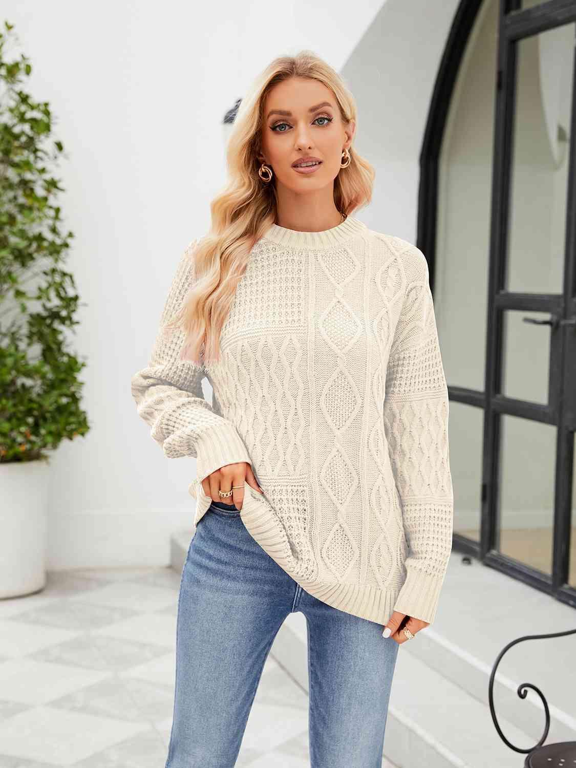 Cold Season Chic Crew Neck Knit Sweater - MXSTUDIO.COM