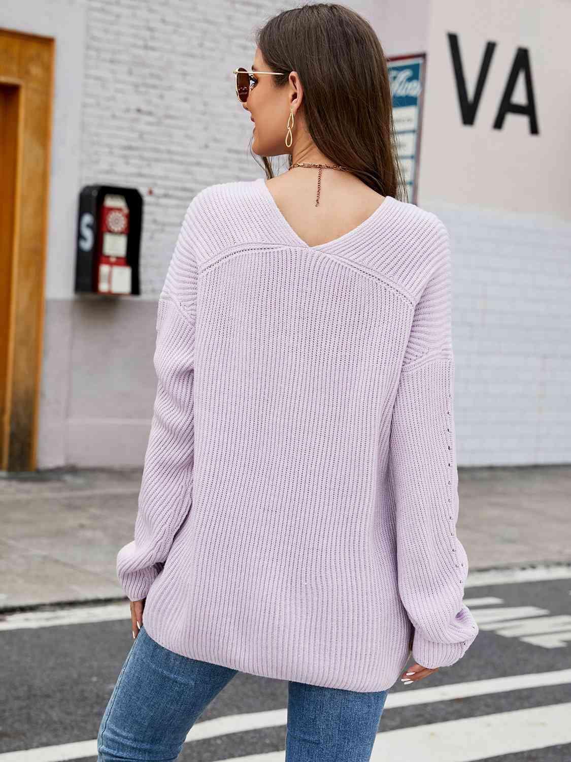 Cold Season Delight V-Neck Rib Knit Sweater - MXSTUDIO.COM