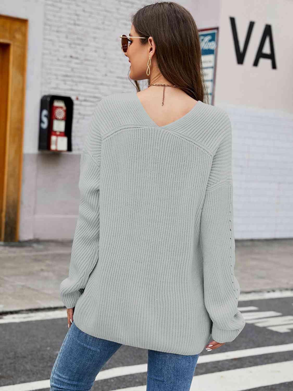 Cold Season Delight V-Neck Rib Knit Sweater - MXSTUDIO.COM