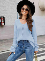 Cold Season Delight V-Neck Rib Knit Sweater - MXSTUDIO.COM